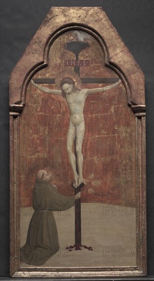 St. Francis Kneeling before Christ on the Cross, 1437-1444. Sassetta (Italian, 1392-1450). Tempera and gold on wood; framed: 91 x 46.5 x 4.5 cm (35 13/16 x 18 5/16 x 1 3/4 in.); unframed: 81 x 40.2 cm (31 7/8 x 15 13/16 in.).