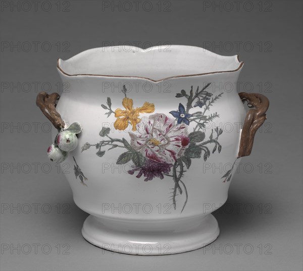 Wine Cooler, c. 1760. Joesph- Gaspard Robert Factory (French). Tin-glazed earthenware (faience) with enamel decoration; overall: 17.8 x 22.9 x 19.1 cm (7 x 9 x 7 1/2 in.).
