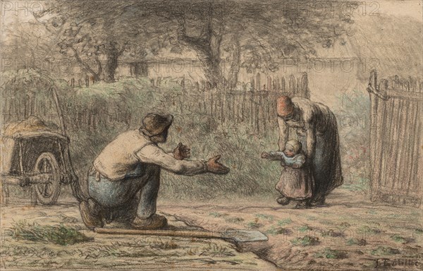 First Steps, c. 1858-1866. Jean-François Millet (French, 1814-1875). Black chalk and pastel; sheet: 29.5 x 45.9 cm (11 5/8 x 18 1/16 in.); secondary support: 36 x 50.9 cm (14 3/16 x 20 1/16 in.).