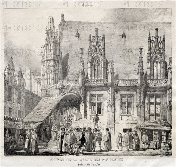 Rouen:  Entrée de la Salle des Pas Perdus, Palais du Justice, 1824. Richard Parkes Bonington (British, 1802-1828). Lithograph