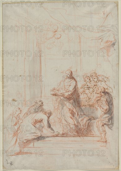 Christ Administering the Host, 1700s. Anonymous. Red chalk with pen and brown ink, brush and gray and red chalk wash, over stylus; sheet: 39.7 x 27.4 cm (15 5/8 x 10 13/16 in.); secondary support: 39.9 x 27.7 cm (15 11/16 x 10 7/8 in.).