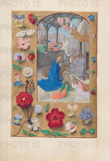 Hours of Queen Isabella the Catholic, Queen of Spain: Fol. 126v, Nativity, c. 1500. And associates Master of the First Prayerbook of Maximillian (Flemish, c. 1444-1519). Ink, tempera, and gold on vellum; codex: 22.5 x 15.2 cm (8 7/8 x 6 in.)