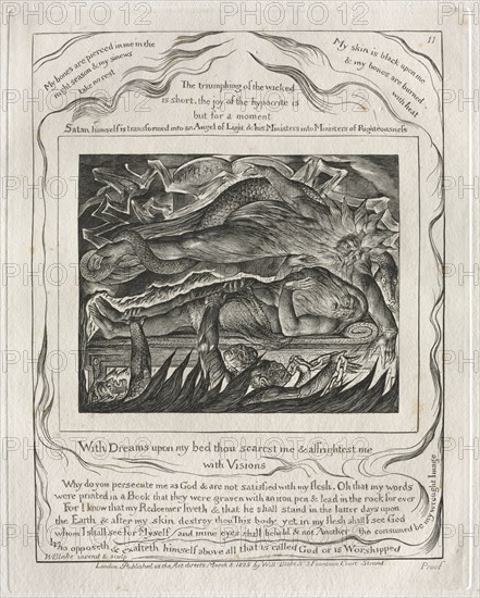 The Book of Job:  Pl. 11, With Dreams upon my bed thou scarest me and affrightest me / with Visions, 1825. William Blake (British, 1757-1827). Engraving