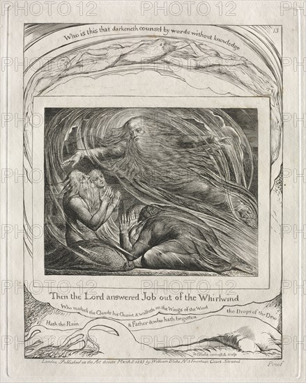 The Book of Job:  Pl. 13, Then the Lord answered Job out of the Whirlwind, 1825. William Blake (British, 1757-1827). Engraving