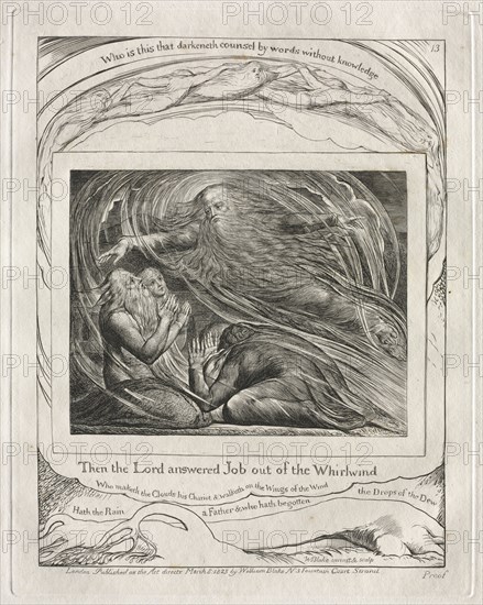 The Book of Job: Pl. 13, Then the Lord answered Job out of the Whirlwind, 1825. William Blake (British, 1757-1827). Engraving