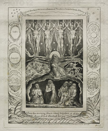 The Book of Job:  Pl. 14, When the morning Stars sang together, and all the / Sons of God shouted for  joy, 1825. William Blake (British, 1757-1827). Engraving