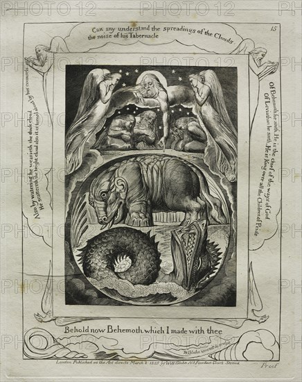 The Book of Job:  Pl. 15, Behold now Behemoth which I made with thee, 1825. William Blake (British, 1757-1827). Engraving