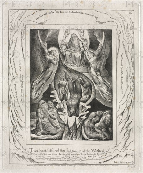 The Book of Job:  Pl. 16, Thou hast fulfilled the Judgment of the Wicked, 1825. William Blake (British, 1757-1827). Engraving