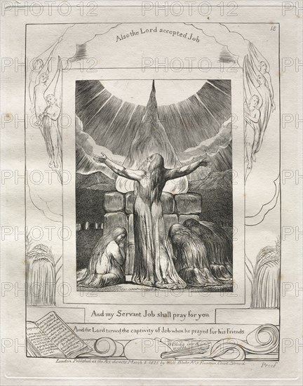 The Book of Job:  Pl. 18, And my Servant Job shall pray for you, 1825. William Blake (British, 1757-1827). Engraving