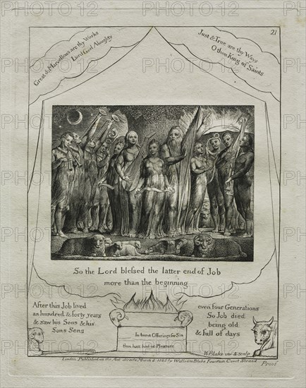The Book of Job:  Pl. 21, So the Lord blessed the latter end of Job / more than the beginning, 1825. William Blake (British, 1757-1827). Engraving