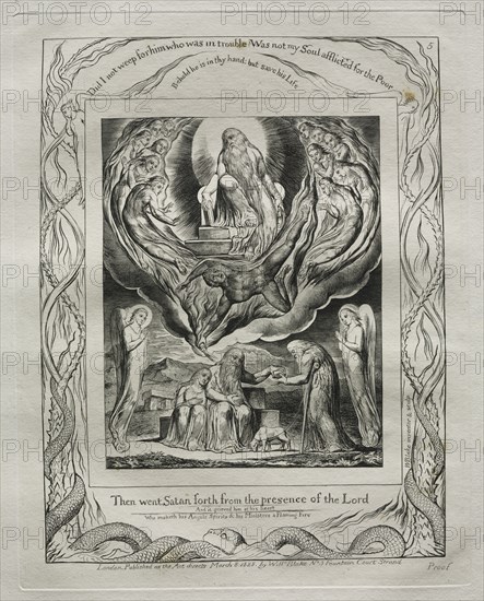 The Book of Job: Pl. 5, Then went Satan forth from the presence of the Lord, 1825. William Blake (British, 1757-1827). Engraving