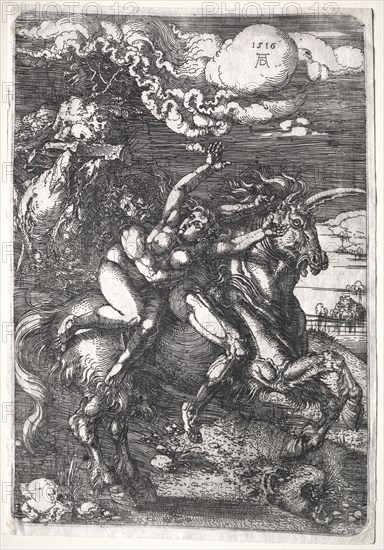 The Abduction on a Unicorn, 1516. Albrecht Dürer (German, 1471-1528). Etching