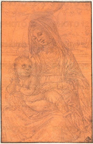 The Virgin and Child, c. 1510. Lorenzo di Credi (Italian, 1459-1537). Metalpoint, (losses on left sleeve of the Madonna restored in pen and brown ink?); framing lines in black and brown ink; sheet: 14.5 x 9.4 cm (5 11/16 x 3 11/16 in.); secondary support: 14.5 x 9.4 cm (5 11/16 x 3 11/16 in.).