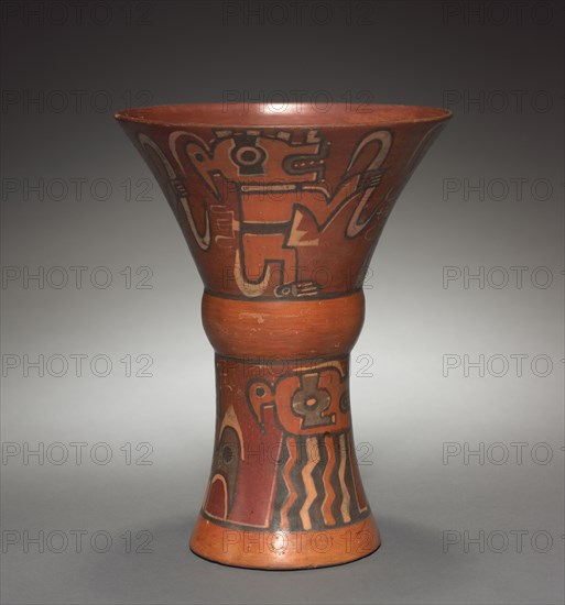 Kero (Waisted Cup), 400-1000. Bolivia, Cochabamba(?), Tiwanaku style, 400-1000. Earthenware with colored slips; overall: 22.3 x 17 cm (8 3/4 x 6 11/16 in.).