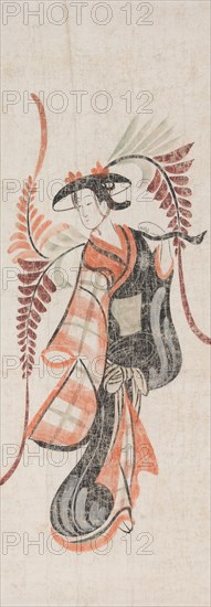 Wisteria Maiden (Fuji Musume), 17th century. Japan, Edo Period (1615-1868). Hanging scroll; ink and color on paper; with mount: 154.9 x 28.9 cm (61 x 11 3/8 in.); painting only: 71 x 25.2 cm (27 15/16 x 9 15/16 in.).