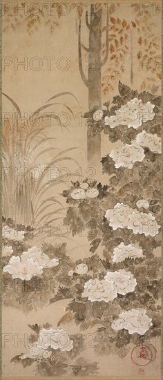 Flowers and Foliage of Autumn, mid 1700s. Tatebayashi Kagei (Japanese). Hanging scroll; ink and color on paper; painting only: 90.9 x 36.2 cm (35 13/16 x 14 1/4 in.).