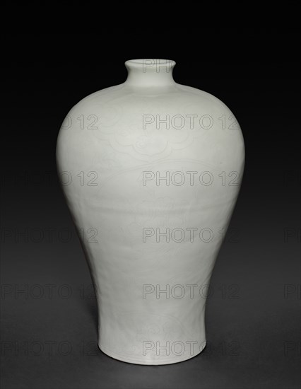 Meiping  Vase with Cloud Collars and Peony Sprays, 1403-1424. China, Jiangxi province, Jingdezhen kilns, Ming dynasty (1368-1644), Yongle period (1403-1424). Porcelain with incised decoration and white glaze; diameter: 20.3 cm (8 in.); overall: 32.1 cm (12 5/8 in.).