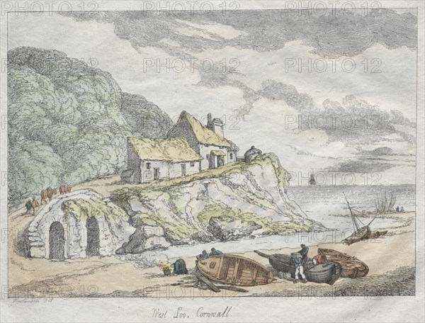 Rowlandson's Sketches from Nature:  West Loo, Cornwall, 1822. Thomas Rowlandson (British, 1756-1827). Etching, hand colored