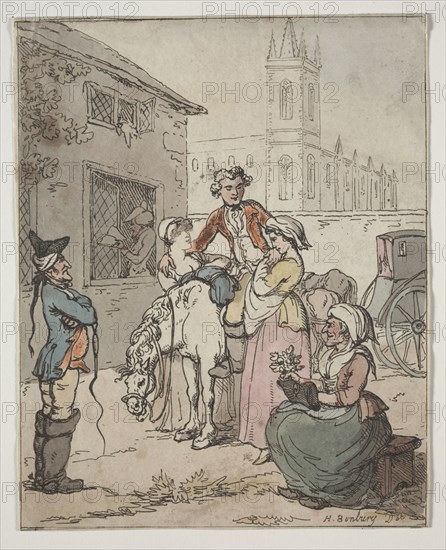 Scene Outside an Inn. Henry William Bunbury (British, 1750-1811). Etching, hand colored with watercolor