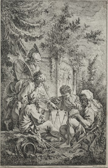 The First Guard. Gabriel Huquier (French, 1695-1772), after François Boucher (French, 1703-1770). Etching; image: 32.4 x 20.8 cm (12 3/4 x 8 3/16 in.)