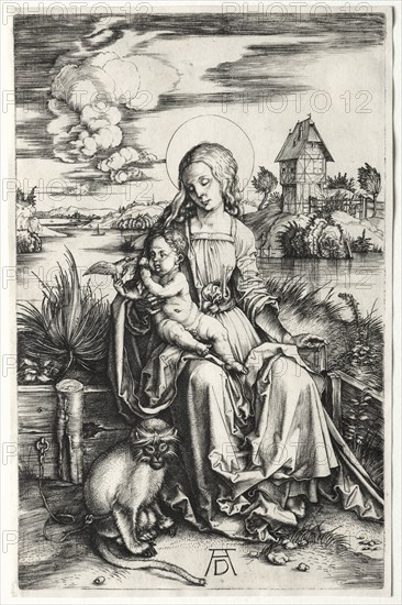 The Virgin and Child with a Monkey, c. 1498. Albrecht Dürer (German, 1471-1528). Engraving; image: 19 x 7.9 cm (7 1/2 x 3 1/8 in.)