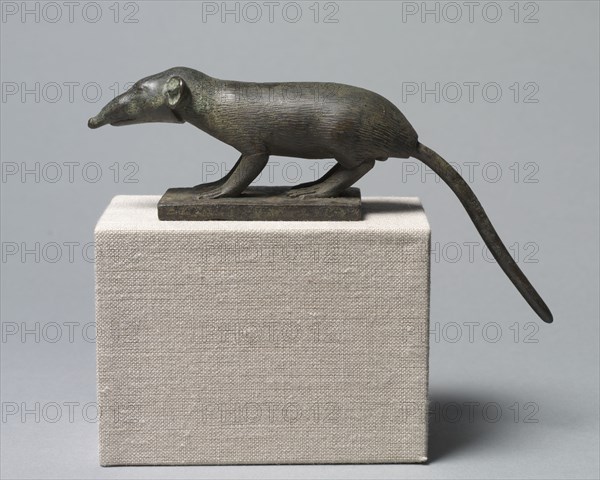 Shrew, 305-30 BC. Egypt, Greco-Roman Period, probably Ptolemaic Dynasty. Bronze, solid cast; overall: 17.3 cm (6 13/16 in.); with tang: 6.9 cm (2 11/16 in.); without tang: 4.9 cm (1 15/16 in.); base: 7 x 3.9 x 0.7 cm (2 3/4 x 1 9/16 x 1/4 in.).