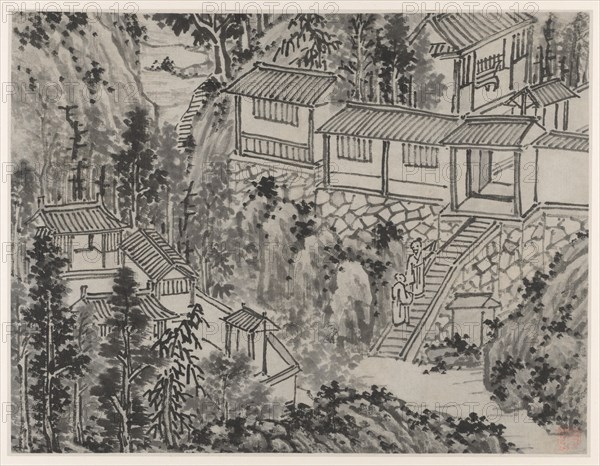Twelve Views of Tiger Hill, Suzhou: The Pine Retreat, after 1490. Shen Zhou (Chinese, 1427-1509). Album leaf, ink on paper or ink and slight color on paper; image: 31.3 x 40.9 cm (12 5/16 x 16 1/8 in.); overall: 36.5 x 49.9 cm (14 3/8 x 19 5/8 in.).