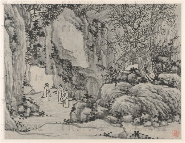 Twelve Views of Tiger Hill, Suzhou: The Sword Spring, Tiger Hill, after 1490. Shen Zhou (Chinese, 1427-1509). Album leaf, ink on paper or ink and slight color on paper; image: 31.2 x 40.6 cm (12 5/16 x 16 in.); overall: 36.5 x 49.9 cm (14 3/8 x 19 5/8 in.).