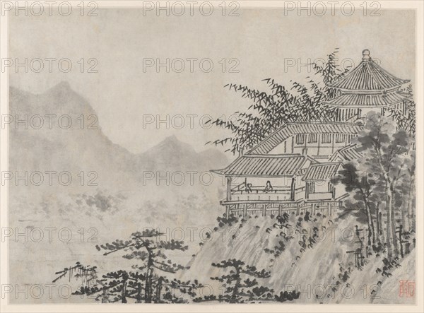 Twelve Views of Tiger Hill, Suzhou: The Thousand Acres of Clouds, after 1490. Shen Zhou (Chinese, 1427-1509). Album leaf, ink on paper or ink and slight color on paper; image: 30.8 x 42.2 cm (12 1/8 x 16 5/8 in.); overall: 36.5 x 49.9 cm (14 3/8 x 19 5/8 in.).