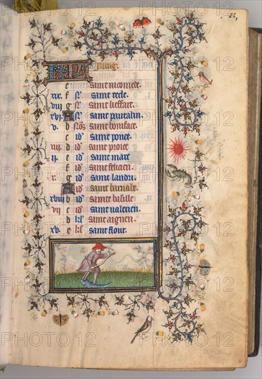 Hours of Charles the Noble, King of Navarre (1361-1425): fol. 6r, June, c. 1405. Master of the Brussels Initials and Associates (French). Ink, tempera, and gold on vellum; codex: 20.3 x 15.7 x 7 cm (8 x 6 3/16 x 2 3/4 in.)