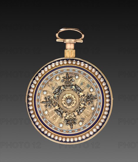 Watch, 1813. John Ray (British), James Montague (British), Just and Son (British). Gold, silver, pearls, diamonds, and enamel; diameter: 8.6 x 6.1 cm (3 3/8 x 2 3/8 in.).