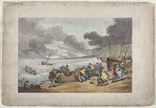 Embarking from Brighthelmstone to Dieppe, 1787. Thomas Rowlandson (British, 1756-1827). Etching, hand colored