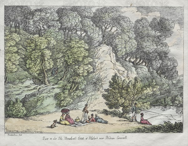 View on Sir John Moreshead's Estate at Blisland near Bodmin, Cornwall, 1805. Thomas Rowlandson (British, 1756-1827). Etching, hand colored