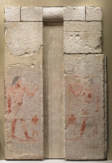 False Door of Nykara, 2408-2341 BC. Egypt, Old Kingdom, Dynasty 5, reign of Niuserra or slightly later, 2408-2377 BC. Limestone; overall: 168 x 111.5 x 6 cm (66 1/8 x 43 7/8 x 2 3/8 in.).