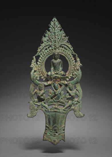 Portable icon of Shakyamuni Buddha in the Earth-touching gesture, late 1100s–early 1200s. Cambodia, reign of Jayavarman 7th. Bronze; overall: 42 x 18.5 x 3 cm (16 9/16 x 7 5/16 x 1 3/16 in.).