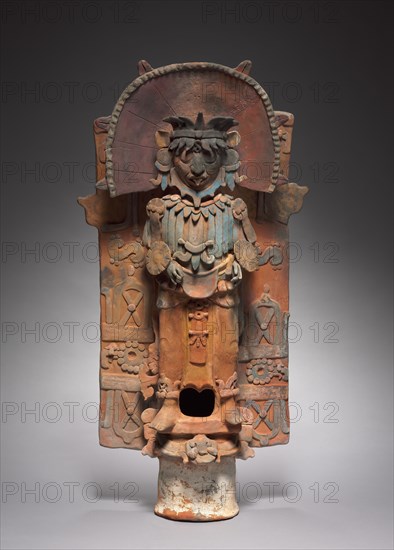 Incensario (Incense Burner) Support, 600-900. Mesoamerica, Maya, Palenque region, Classic Period (250-900) or modern. Earthenware with pigments; overall: 92.1 x 48.3 x 24.8 cm (36 1/4 x 19 x 9 3/4 in.).
