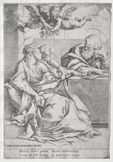 The Holy Family with Two Angels. Guido Reni (Italian, 1575-1642). Etching; sheet: 22.6 x 15.7 cm (8 7/8 x 6 3/16 in.); platemark: 22.5 x 15.2 cm (8 7/8 x 6 in.)