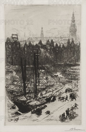 Amsterdam, vue de Victoria Hotel. Auguste Louis Lepère (French, 1849-1918). Etching