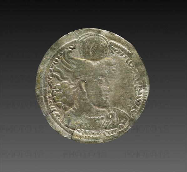 Drachma: Head of Hormizd II (obverse), 303-310. Iran, Sasanian, reign of Hormizd II, 4th century. Silver; diameter: 2.6 cm (1 in.).