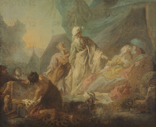 Laban Searching for His Stolen Gods, 1753. Augustin de Saint-Aubin (French, 1736-1807). Oil on canvas; framed: 62 x 72 x 7.5 cm (24 7/16 x 28 3/8 x 2 15/16 in.); unframed: 45.6 x 57.3 cm (17 15/16 x 22 9/16 in.).