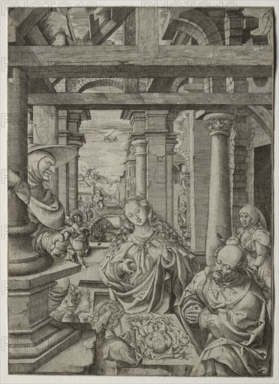 Adoration of the Shepherd, c. 1522-1525. Frans Crabbe van Esplegem (Flemish, c. 1480-1552). Engraving