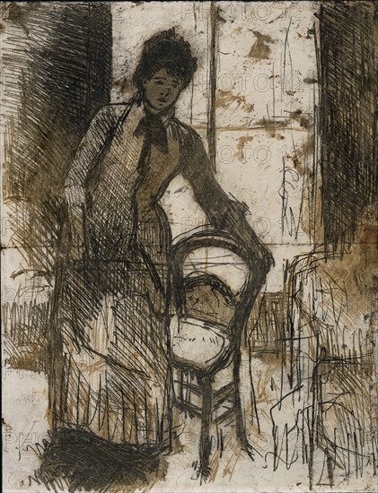 The Visitor (verso), c. 1881. Mary Cassatt (American, 1844-1926). Soft ground lines transferred from etching plate; sheet: 40 x 30.9 cm (15 3/4 x 12 3/16 in.)