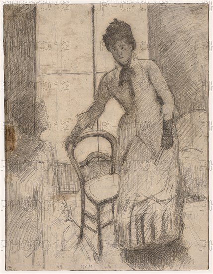 The Visitor (recto); The Visitor (verso), c. 1881. Mary Cassatt (American, 1844-1926). Black and tan pencil; sheet: 40 x 30.9 cm (15 3/4 x 12 3/16 in.).