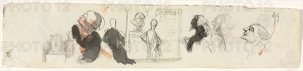 Sketches of Various Figures, third quarter 19th century. Honoré Daumier (French, 1808-1879). Pen and black ink, black chalk, black crayon and brush and black and brown wash; sheet: 6.5 x 29.8 cm (2 9/16 x 11 3/4 in.).