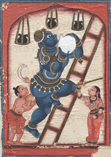 Krishna Stealing Curds, late 1700s. Southern India, probably Mysore, 18th century. Ink, color, and gold on paper; overall: 27.7 x 19.3 cm (10 7/8 x 7 5/8 in.).