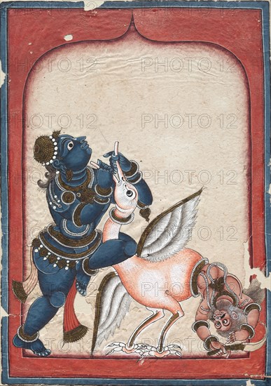Krishna Vanquishing Vakasura, late 1700s. Southern India, probably Mysore, late 18th Century. Ink, color and gold on paper; overall: 27.8 x 19.7 cm (10 15/16 x 7 3/4 in.).