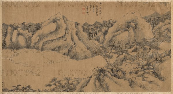 Pine-shaded Monastery on a Cloudy Mountain, late 1700s. Gu Chao (Chinese, active late 1700s). Handscroll, ink and slight color on paper; overall: 45.1 x 82.9 cm (17 3/4 x 32 5/8 in.).