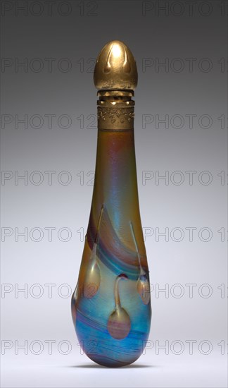 Perfume Bottle, c. 1900. Louis Comfort Tiffany (American, 1848-1933). Glass with gilt metal cover; overall: 13.4 cm (5 1/4 in.).