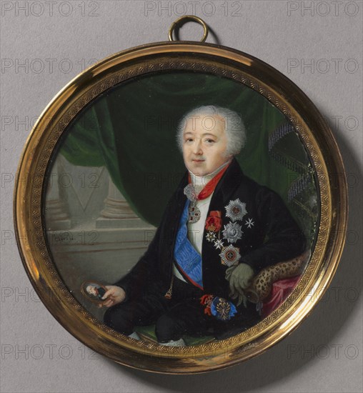 Portrait of Prince Alexander Bezborodko, mid to late 1700s. Pierre-Charles Cior (French, 1769-1840). Watercolor on ivory in a 19th-century gilt metal frame; diameter: 8.6 cm (3 3/8 in.); diameter of frame: 10.2 cm (4 in.).