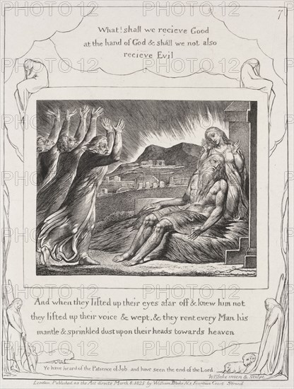 The Book of Job:  Pl. 7, And when they had lifted up their eyes, 1825. William Blake (British, 1757-1827). Engraving